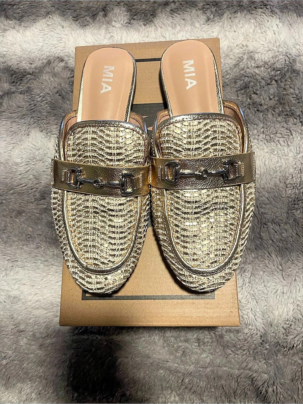MIA Gold Weave Horsebit Mules US 7.5 Like New